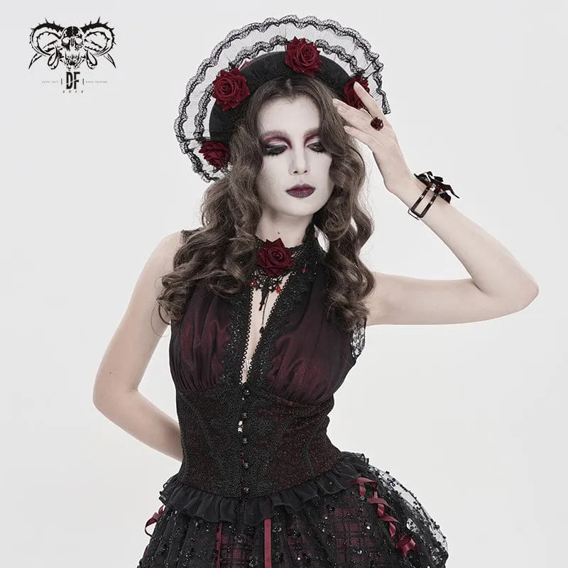 Ärmellose Gothic-Weste für Damen mit tiefem Ausschnitt