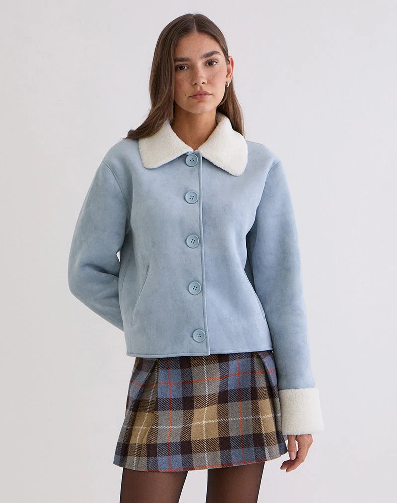 Jano Jacke aus Kunstwildleder in Blau mit Borg