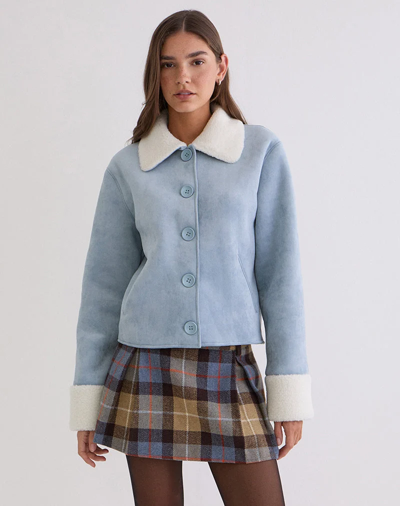 Jano Jacke aus Kunstwildleder in Blau mit Borg