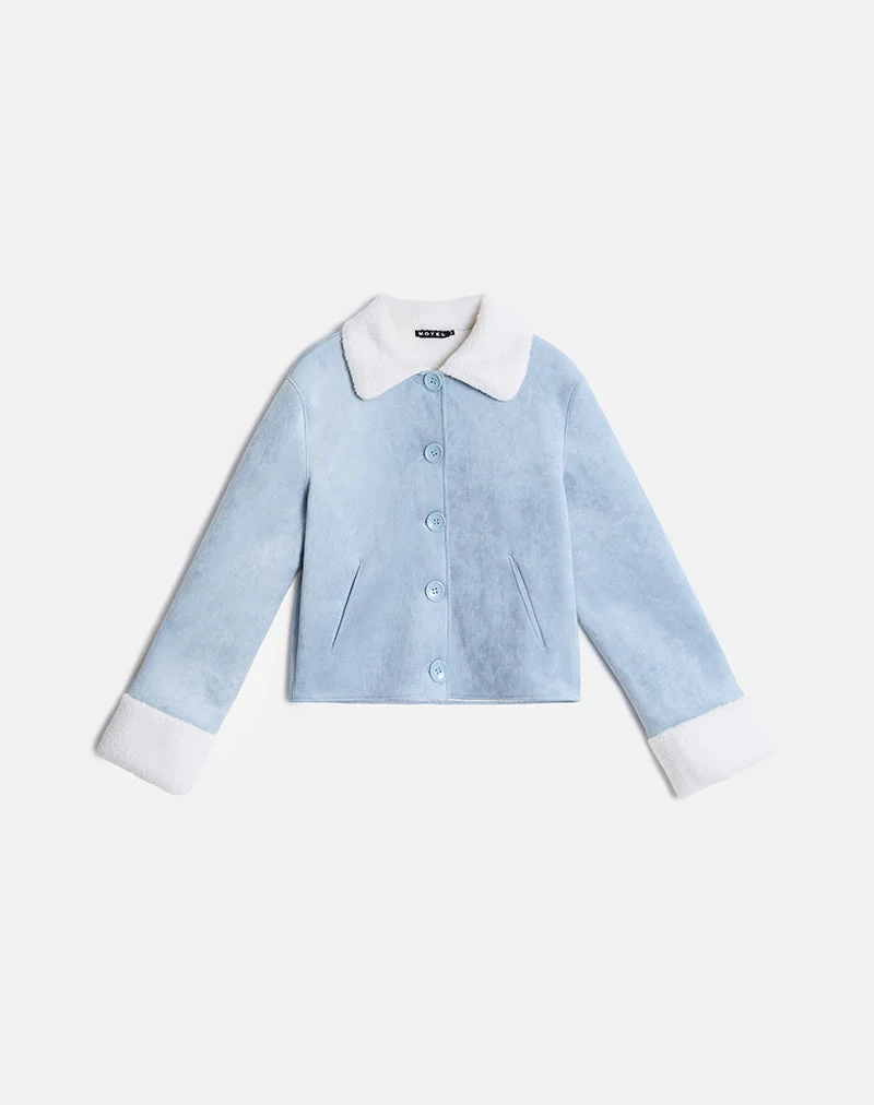 Jano Jacke aus Kunstwildleder in Blau mit Borg