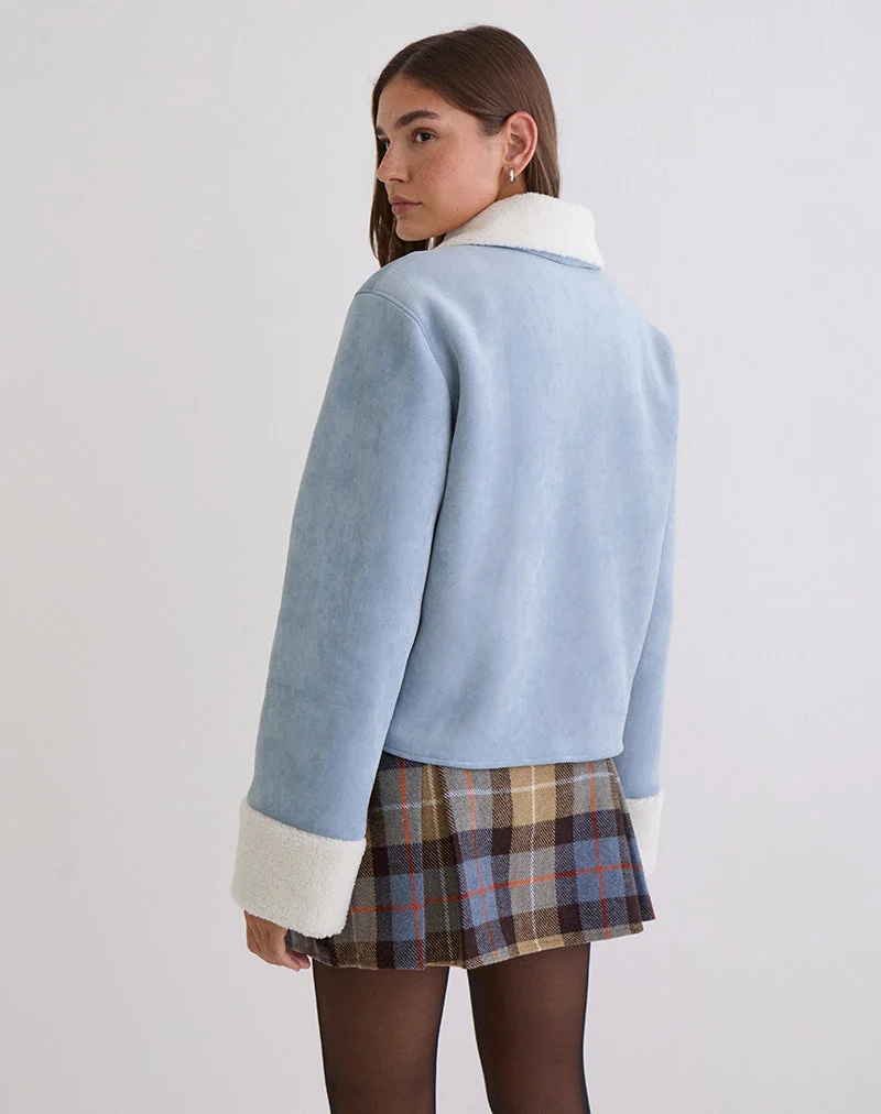 Jano Jacke aus Kunstwildleder in Blau mit Borg