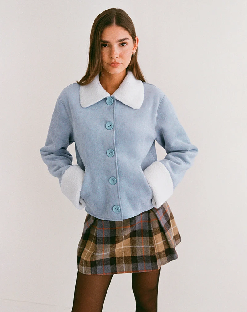 Jano Jacke aus Kunstwildleder in Blau mit Borg