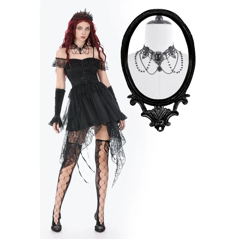 Gothic-Spitzenchoker für Damen mit mehreren Lagen und Ketten