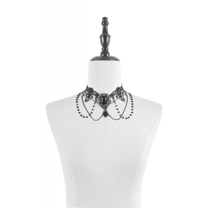 Gothic-Spitzenchoker für Damen mit mehreren Lagen und Ketten