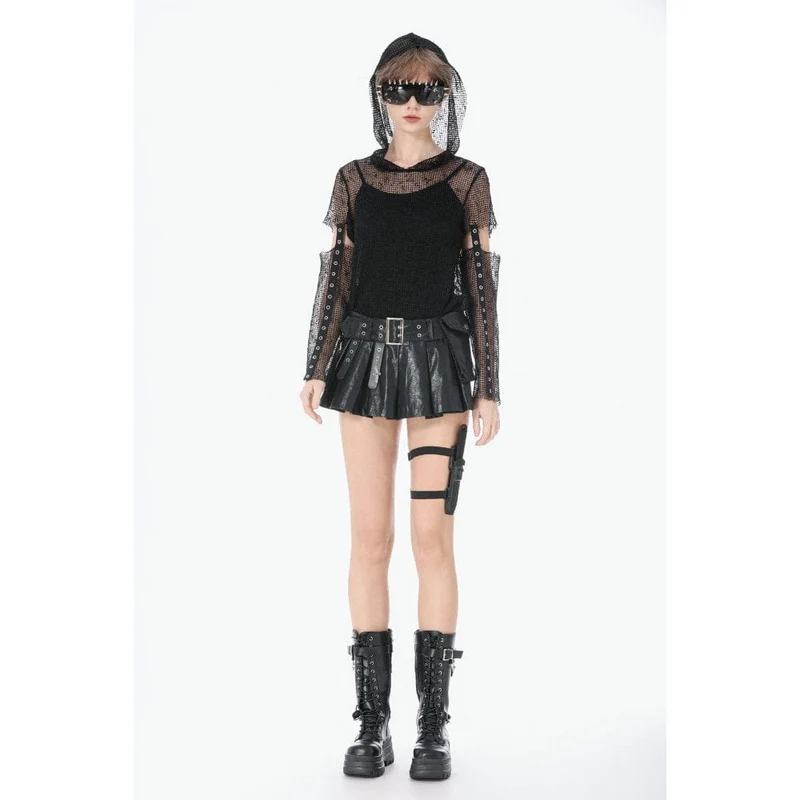 Punk-Mesh-Kapuzenoberteil für Damen mit Lochmuster
