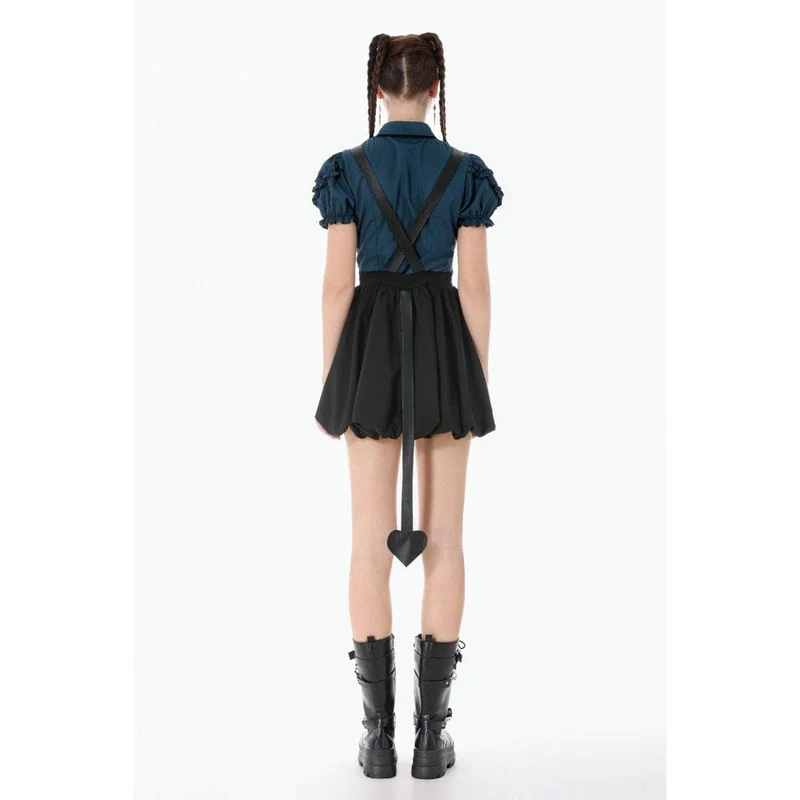Gothic-Kleid für Damen mit Fledermausflügel-Schnalle, Trägern und Schleppe