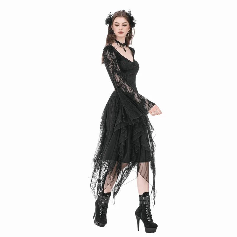 Gothic-Rock für Damen, unregelmäßig, mehrlagig, aus Mesh, lang