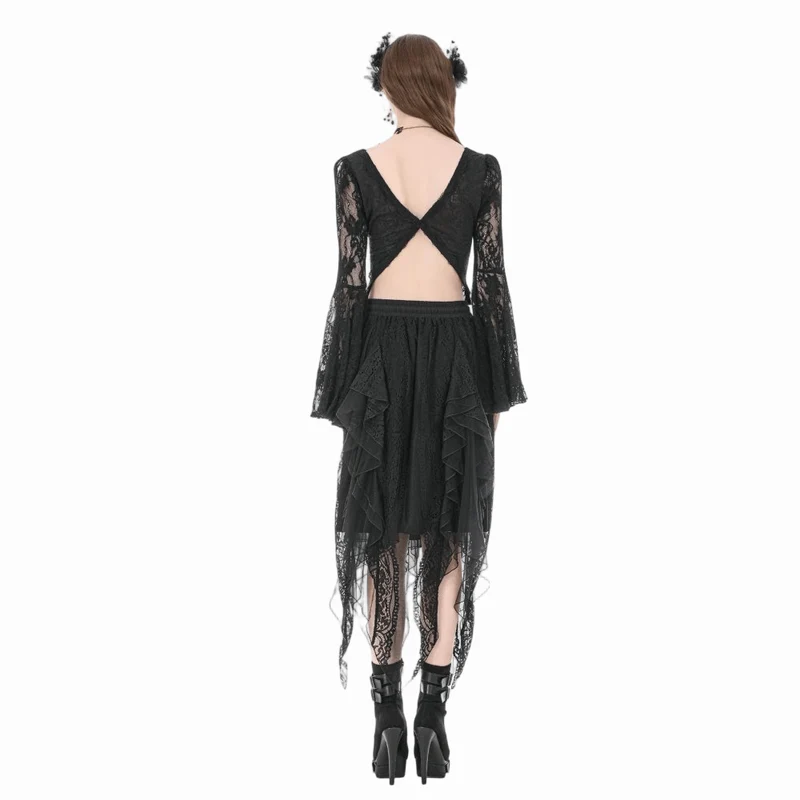 Gothic-Rock für Damen, unregelmäßig, mehrlagig, aus Mesh, lang