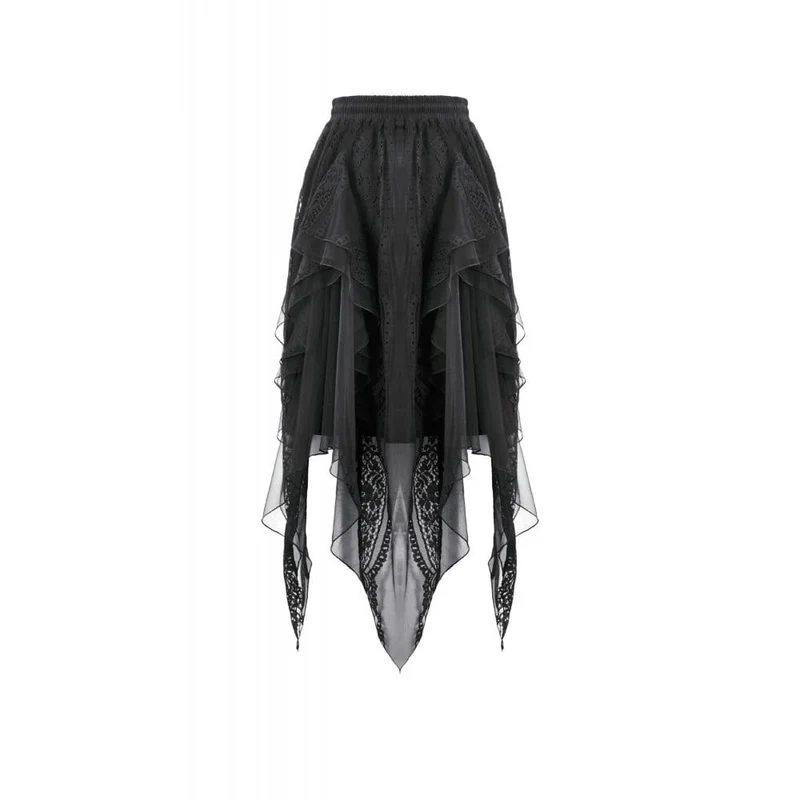Gothic-Rock für Damen, unregelmäßig, mehrlagig, aus Mesh, lang