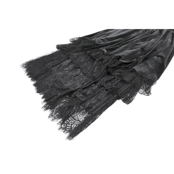 Gothic-Samtrock für Damen, mehrlagig, mit Spitzeneinsatz und Rüschen