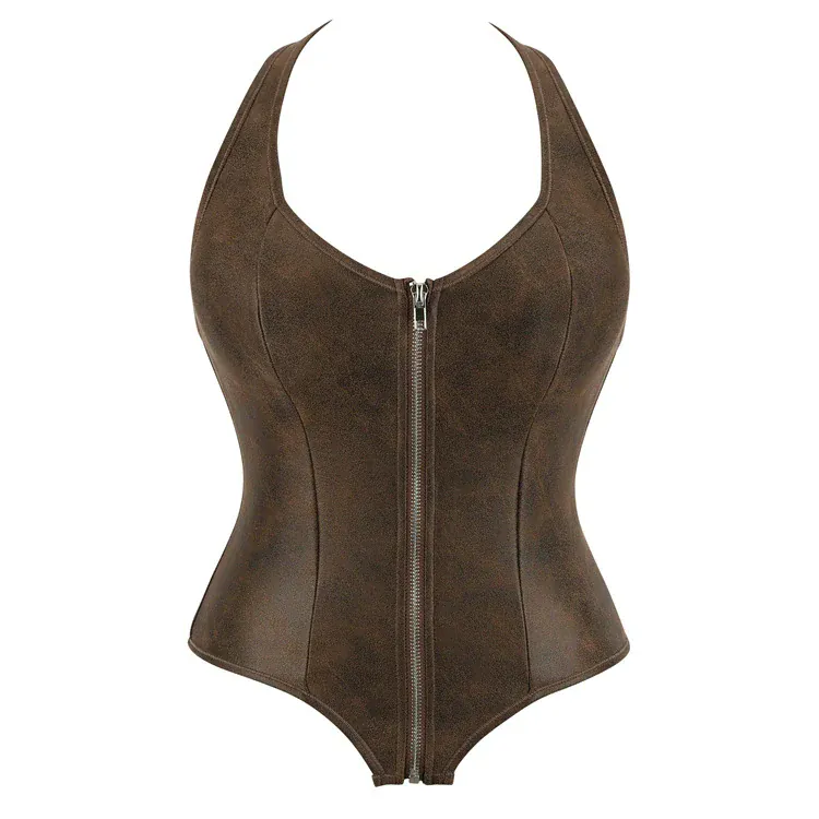 Gothic-Korsett für Damen mit Schnürung, Reißverschluss, Neckholder und Überbrustumfang