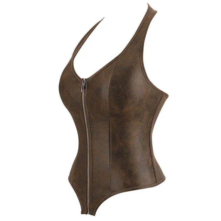 Gothic-Korsett für Damen mit Schnürung, Reißverschluss, Neckholder und Überbrustumfang