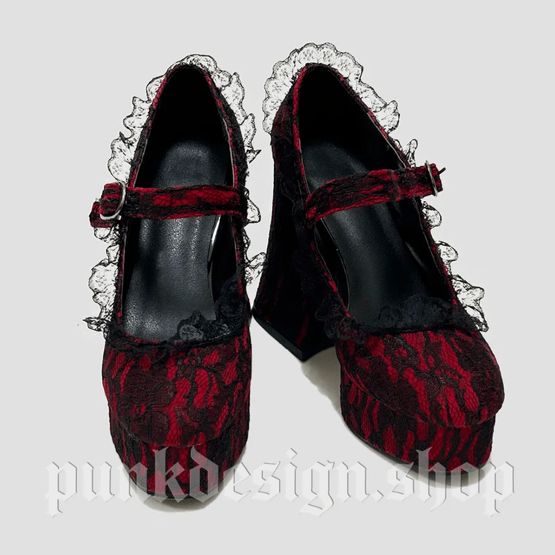 Gothic Mary Jane Schuhe für Damen mit Blumenmuster, Spitze und Schnalle