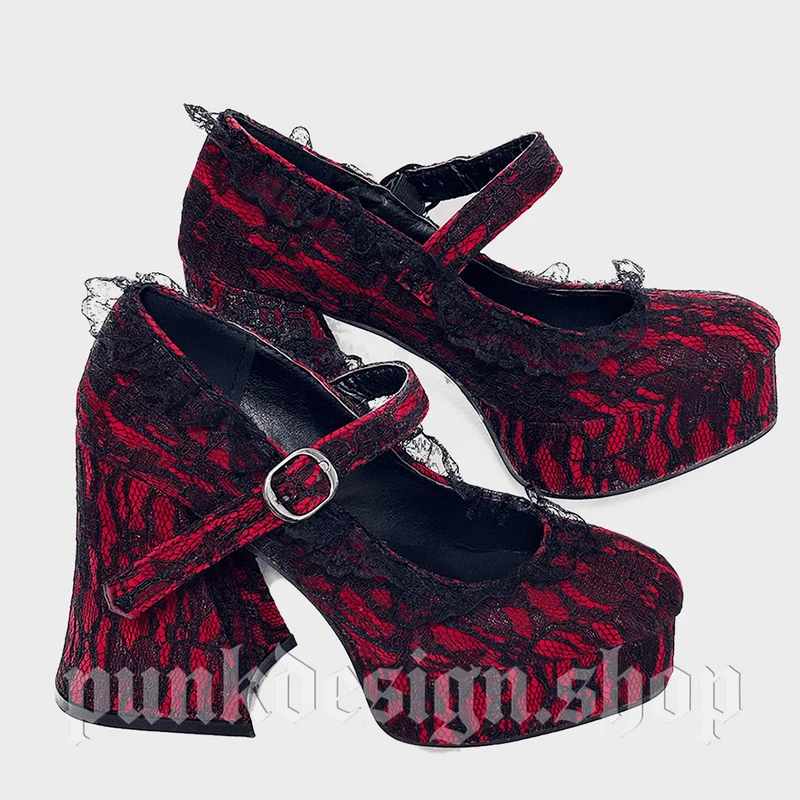 Gothic Mary Jane Schuhe für Damen mit Blumenmuster, Spitze und Schnalle