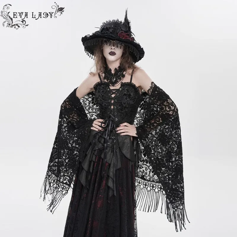 Gothic-Umhang für Damen mit Blumenquasten