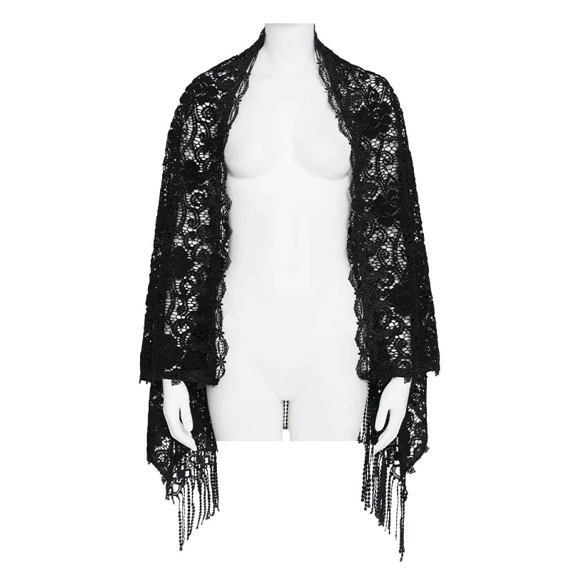 Gothic-Umhang für Damen mit Blumenquasten