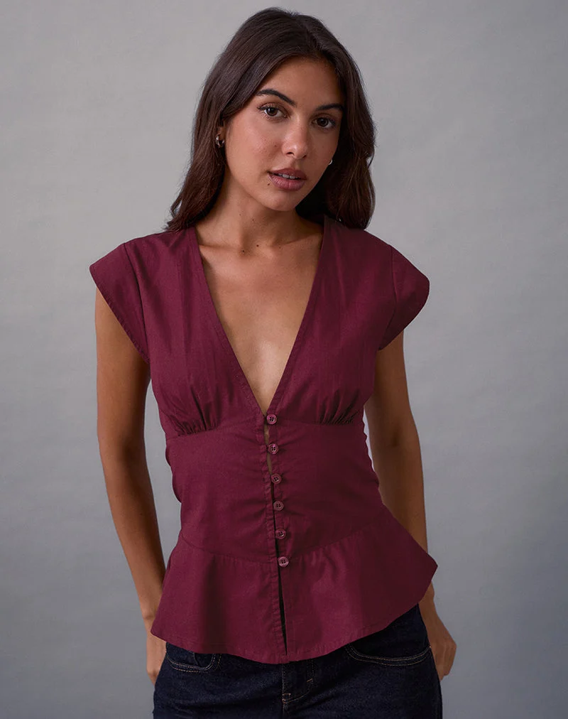 Devlin V-Ausschnitt Bluse aus Popeline Burgundy