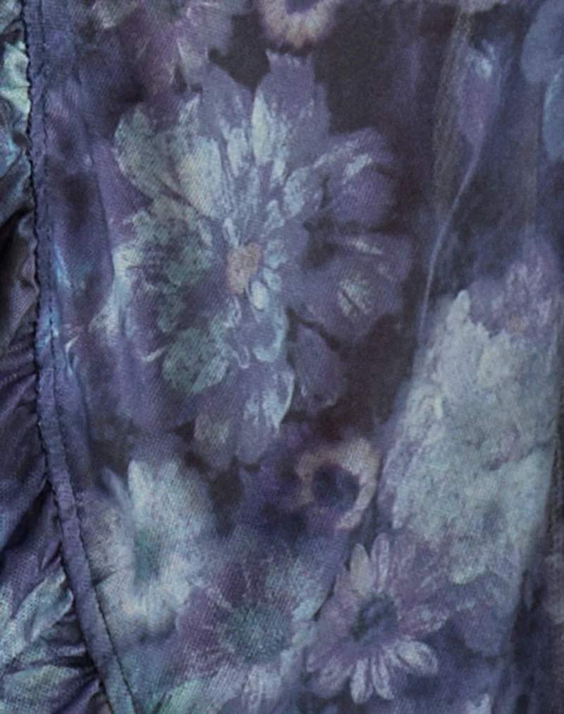 Jibola Top aus Mesh Arty Flowers Dunkelblau
