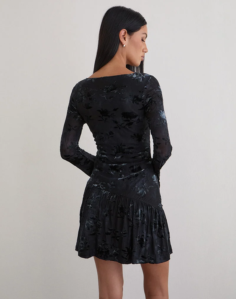 Anyeli Minikleid aus Blattsamt Dunkelblau
