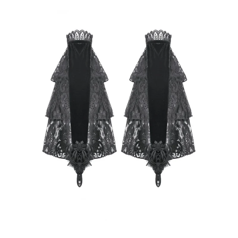 Gothic-Ärmel für Damen aus rosafarbenem Samt mit Spitzeneinsatz und ausgestellten Ärmeln