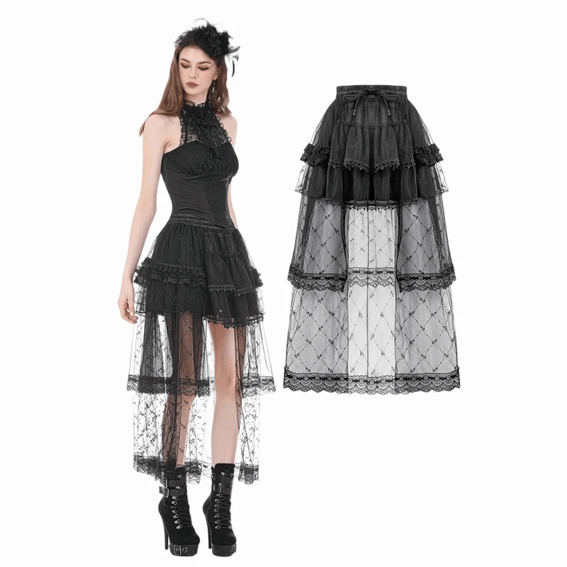 Gothic-Tutu-Rock für Damen mit Diamantspitze und mehreren Lagen