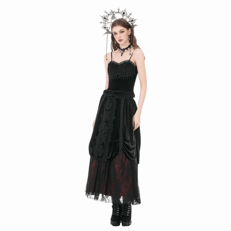 Gothic-Rock aus Samt mit floraler Spitze und Raffungen für Damen