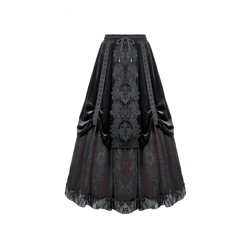 Gothic-Rock aus Samt mit floraler Spitze und Raffungen für Damen
