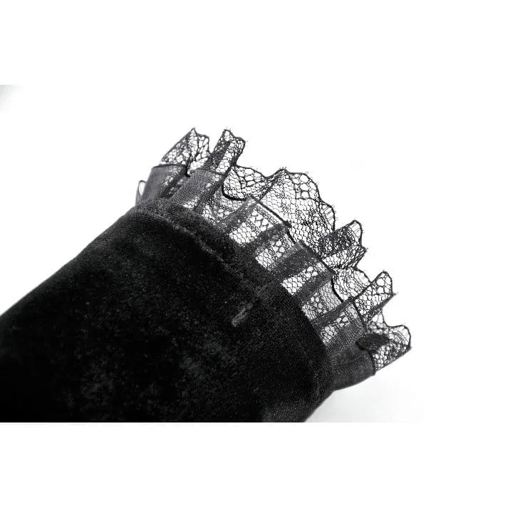 Gothic-Armstulpen aus Samt mit Blumenmuster und Schnürung für Damen