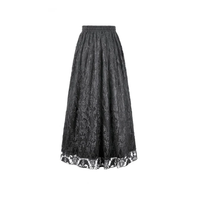 Gothic-Maxirock mit Rosenquasten für Damen, mehrlagig