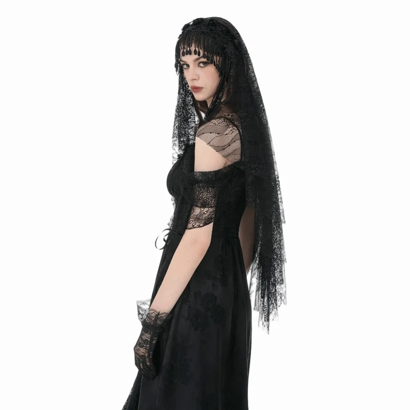 Gothic-Schleier mit Blumenmuster und Quasten für Damen