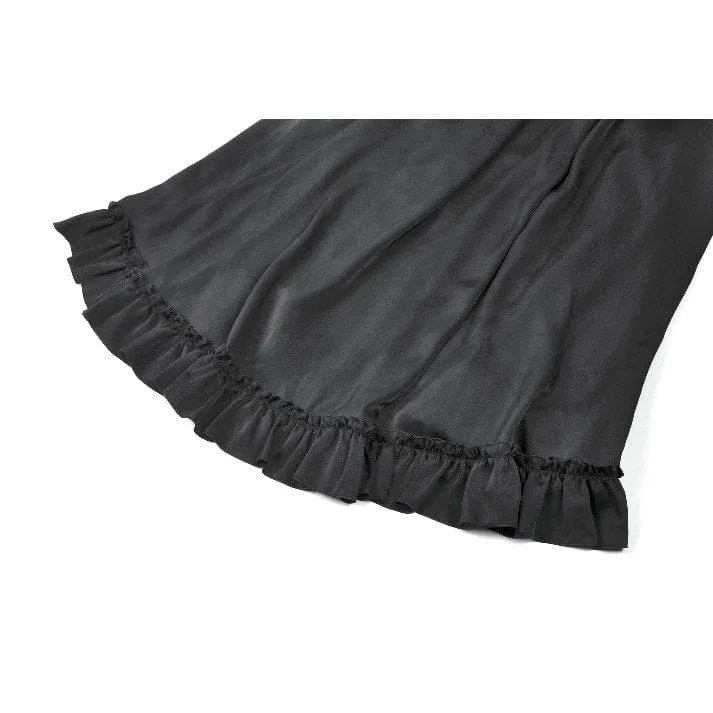 Gothic-Maxirock mit Rüschen und Spitze für Damen, schwarz-rot