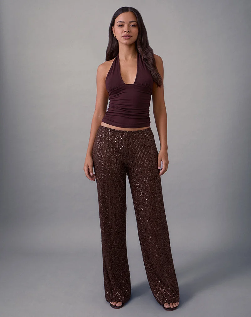 Wilaga Hose mit weitem Bein in Paillettenbraun