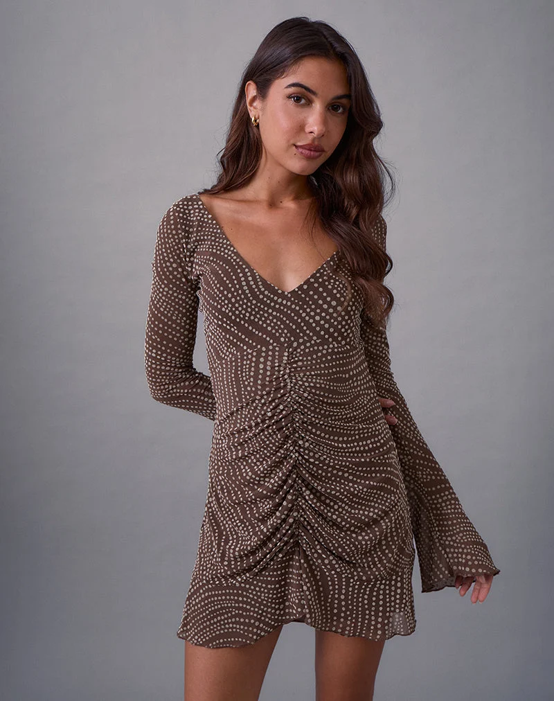 Sumiko Minikleid aus abstraktem Polka-Flock Braun