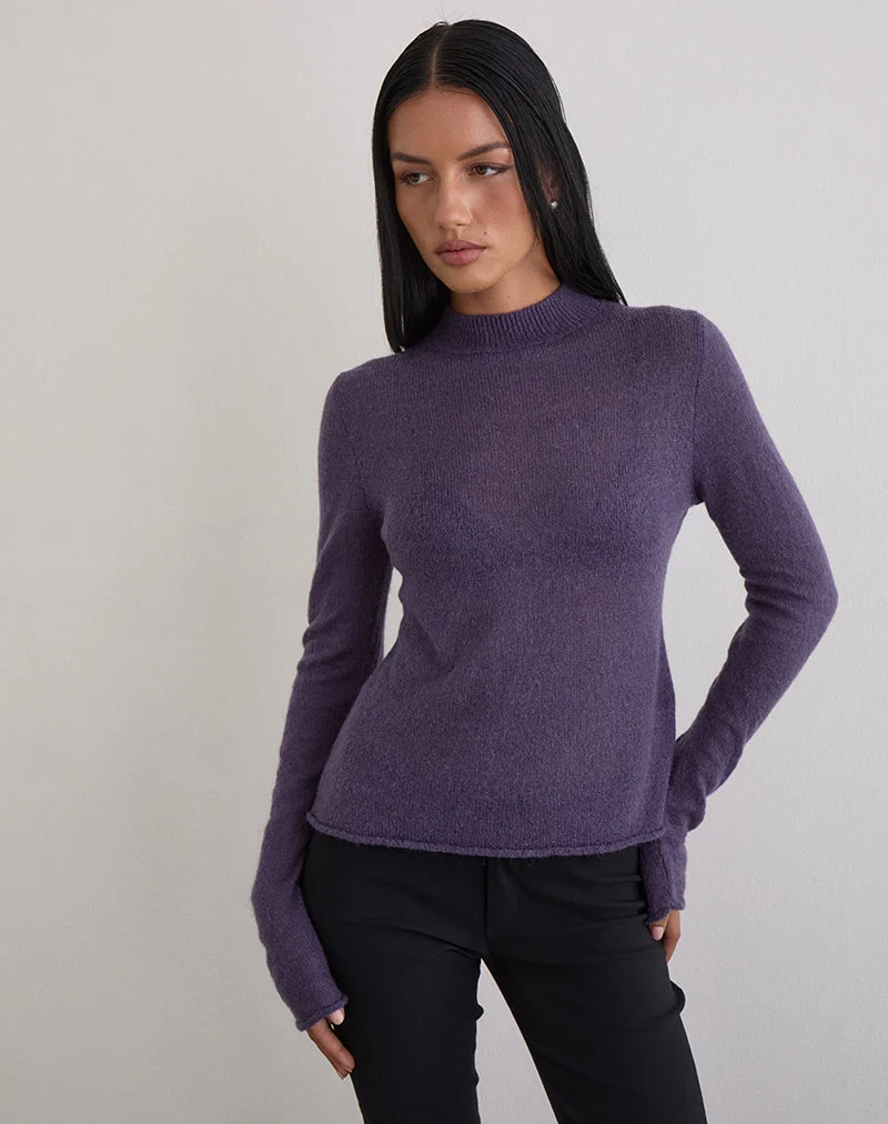 Miku Langarm-Top aus transparentem Strick in Lila