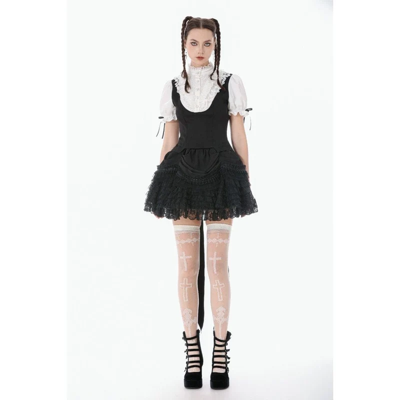Gothic-Spitzenrock mit Rüschen und Schleppe für Damen