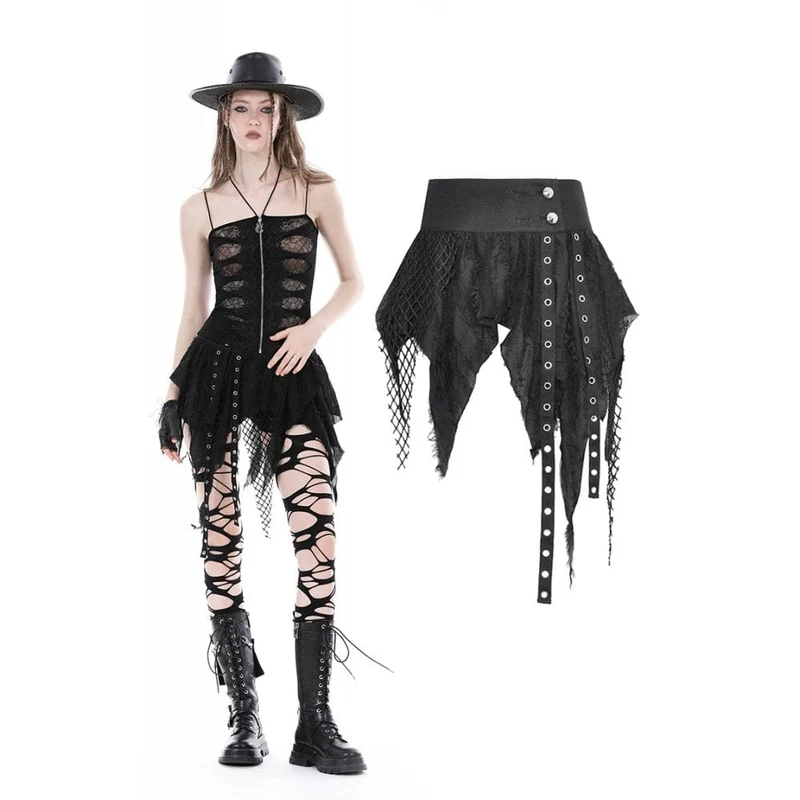 Unregelmäßiger, unbesäumter Punk-Rock für Damen mit hoher Taille