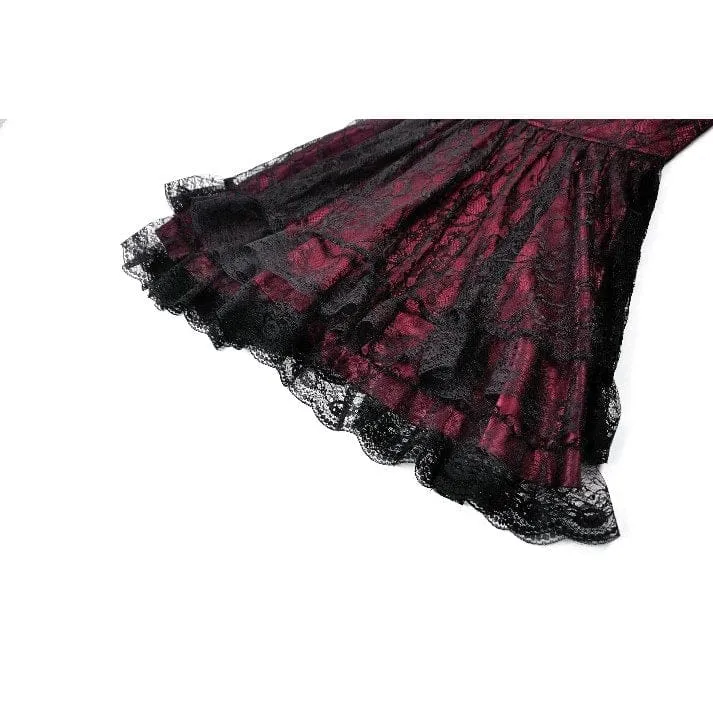 Gothic-Spitzenkleid für Damen mit Sternenmuster, eckigem Kragen und kurzen Ärmeln – Abschlusskleid