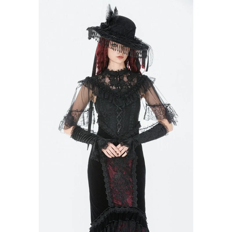 Gothic-Umhang für Damen mit floralem Spitzen-Patchwork-Muster