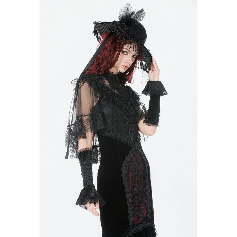 Gothic-Umhang für Damen mit floralem Spitzen-Patchwork-Muster