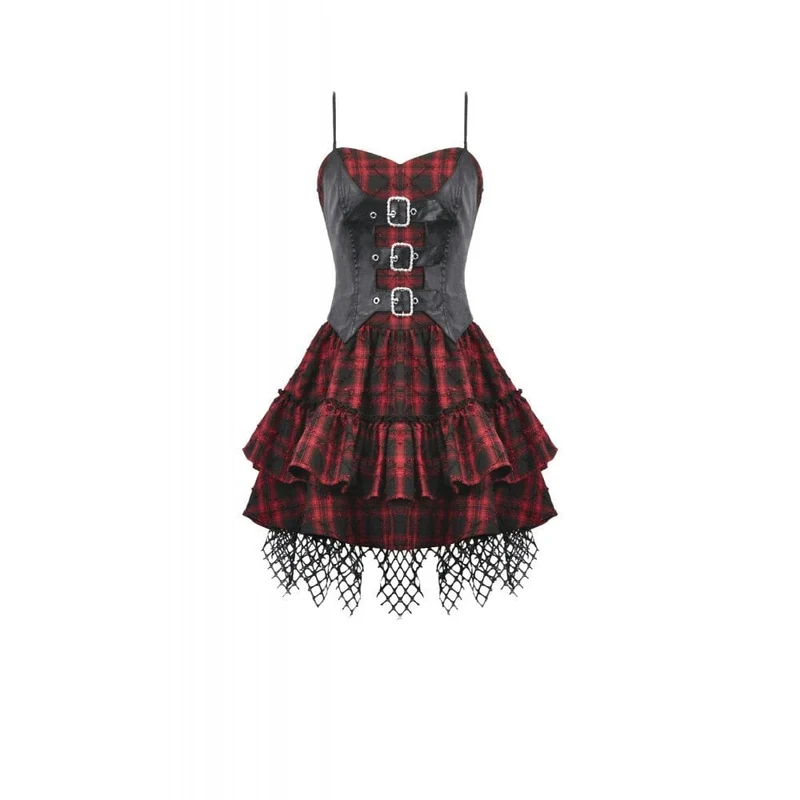 Grunge-Kleid mit Schnallenverschluss, kariert, für Damen, Abschlusskleid
