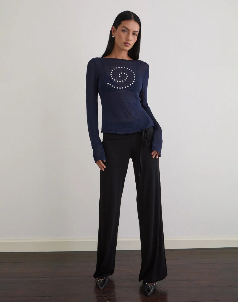 Armali Langarm-Top aus transparentem Strick in Navy
