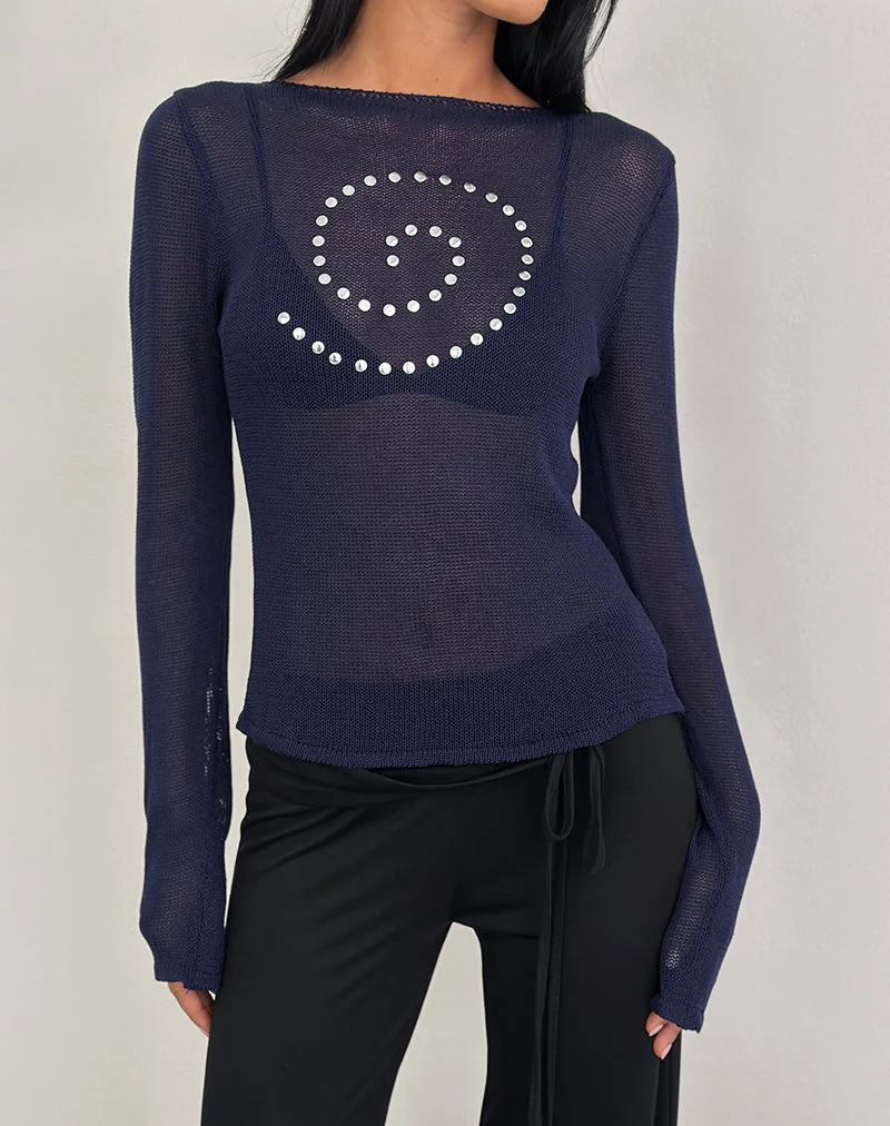 Armali Langarm-Top aus transparentem Strick in Navy