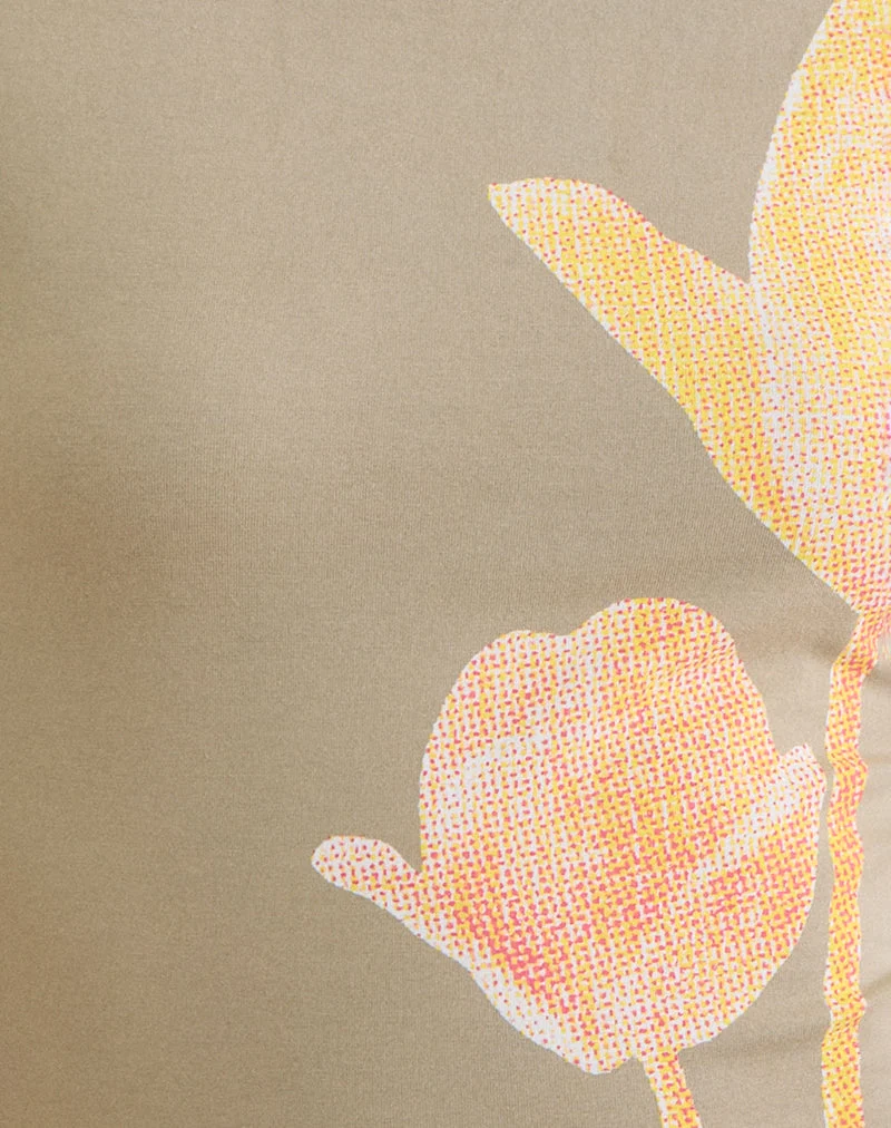 Tiona-T-Shirt in Schiefergrün mit „Blurry Lily“-Print