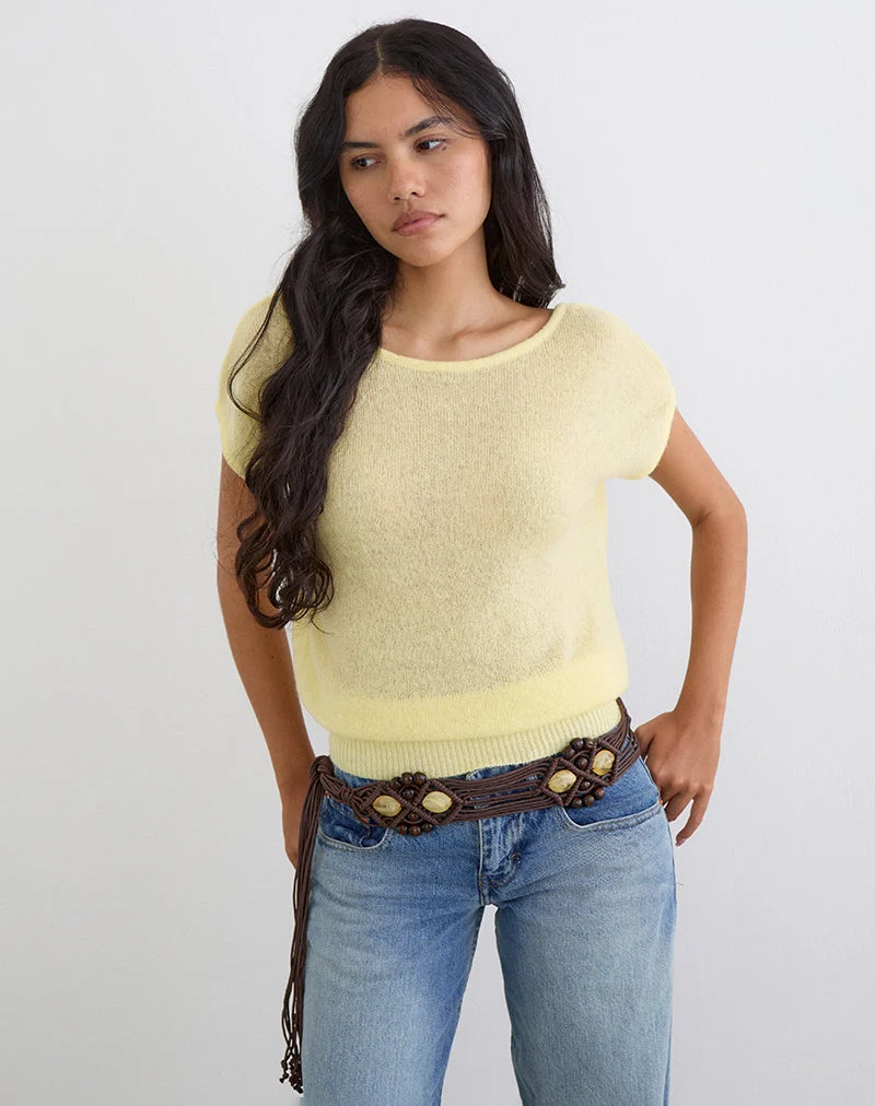 Sinda Scoopback-Top aus Strick in der Farbe „Lemon“