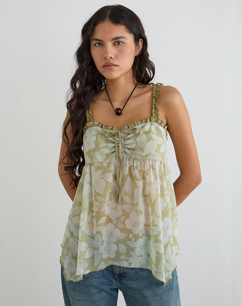 Sylva Cami-Top mit asymmetrischem Saum in zartem Blütgrün