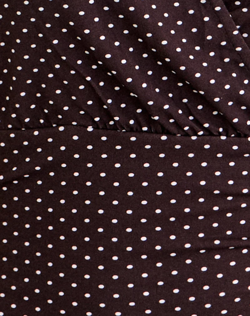 Sheon Langarm-Oberteil aus Rayon-Jersey in Braun mit Mikro-Polka-Print