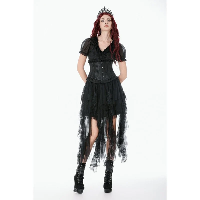 Gothic-Lagenrock aus Spitze und Netzstoff für Damen