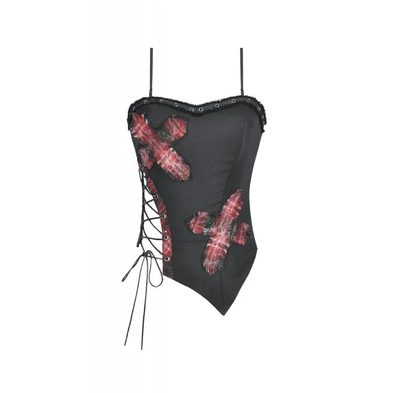 Punk-Bustier mit Lochmuster und Karomuster für Damen