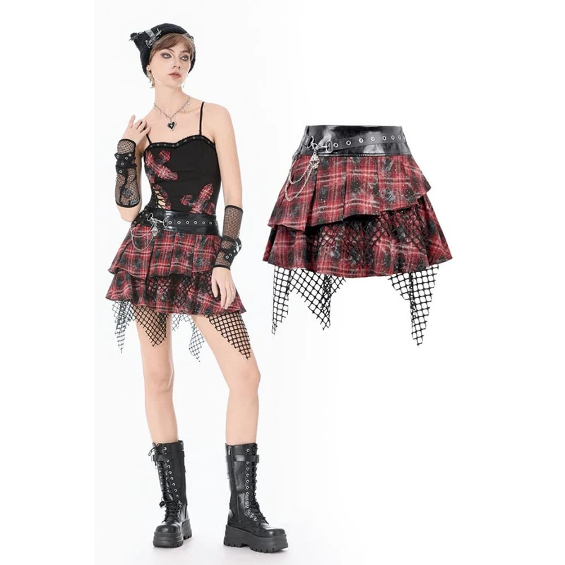Grunge-Rock mit Kettenmuster und mehrlagigem Karomuster für Damen