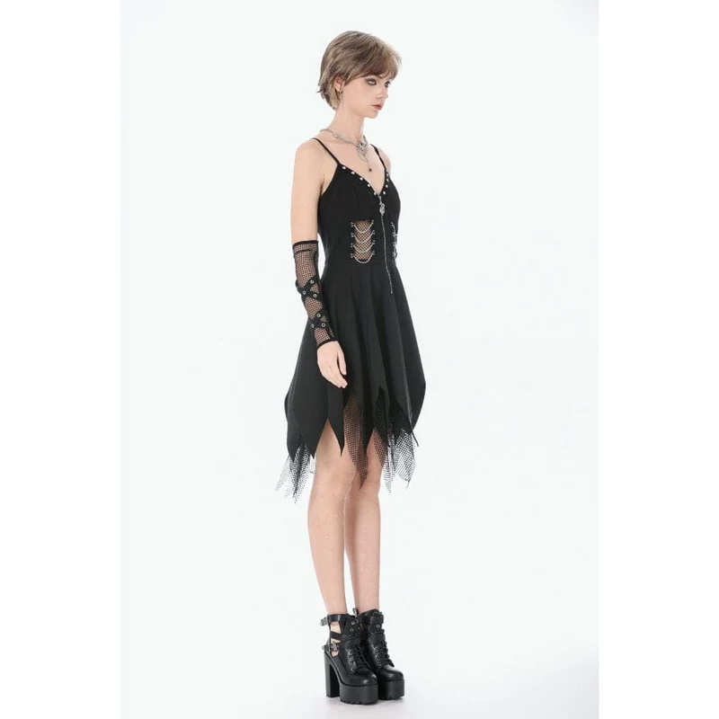 Punk-Slipkleid für Damen mit Mesh-Einsätzen, Nieten und Ketten